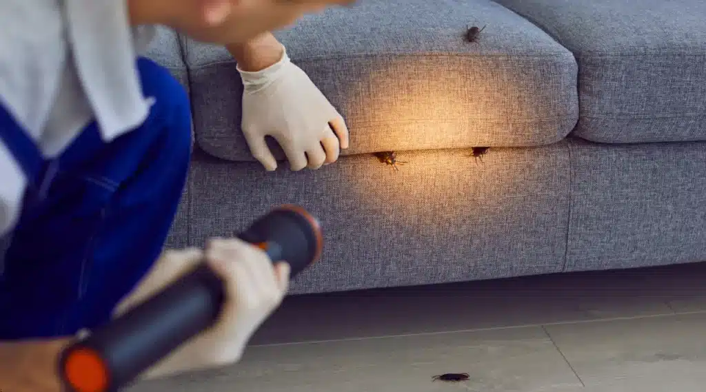 Man finding cockroaches in a couch